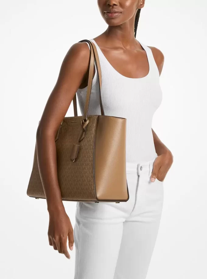 Taryn Large Signature Logo and Leather Tote Bag Taryn Large Signature Logo and Leather Tote Bag