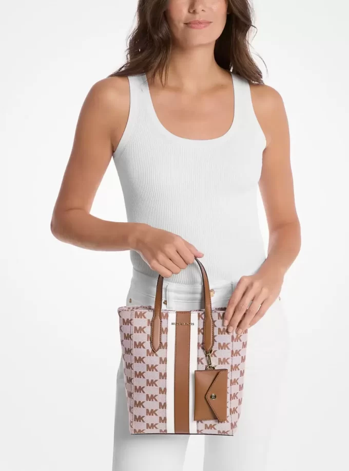 Vincent Small Logo Jacquard Convertible Tote Bag with Card Case Vincent Small Logo Jacquard Convertible Tote Bag with Card Case