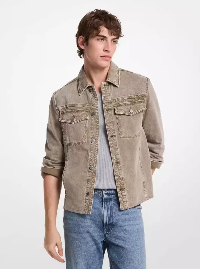 Washed Denim Curved Hem Shirt Jacket Washed Denim Curved Hem Shirt Jacket