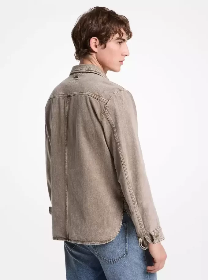 Washed Denim Curved Hem Shirt Jacket Washed Denim Curved Hem Shirt Jacket