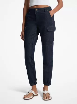 Washed Stretch Denim Cargo Jeans