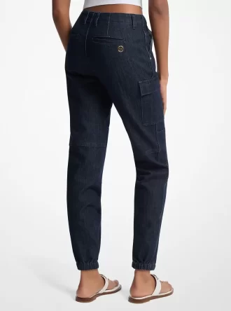 Washed Stretch Denim Cargo Jeans