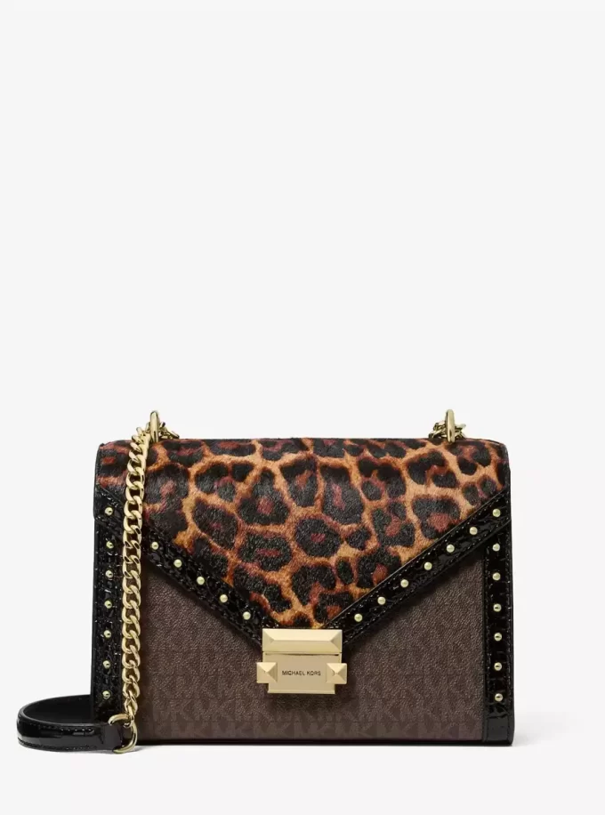 Whitney Leopard Print Calf Hair and Signature Logo Shoulder Bag Whitney Leopard Print Calf Hair and Signature Logo Shoulder Bag