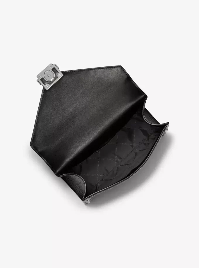 Whitney Medium Signature Logo and Leopard Print Calf Hair Shoulder Bag