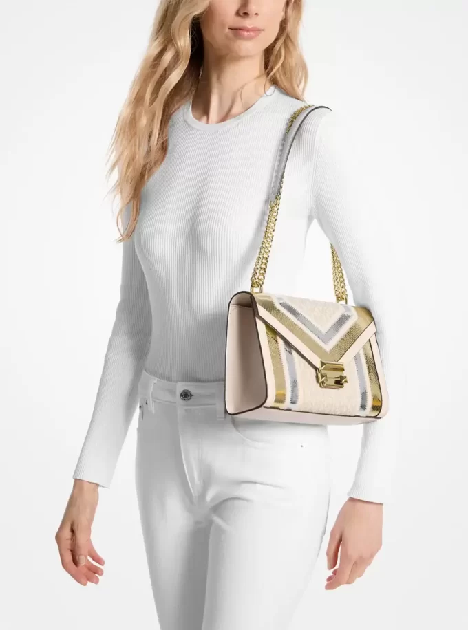 Whitney Medium Signature Logo and Metallic Shoulder Bag
