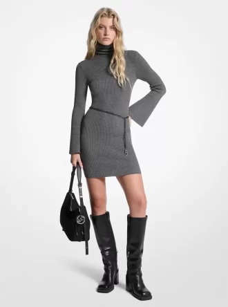 Wool Blend Belted Mini Dress